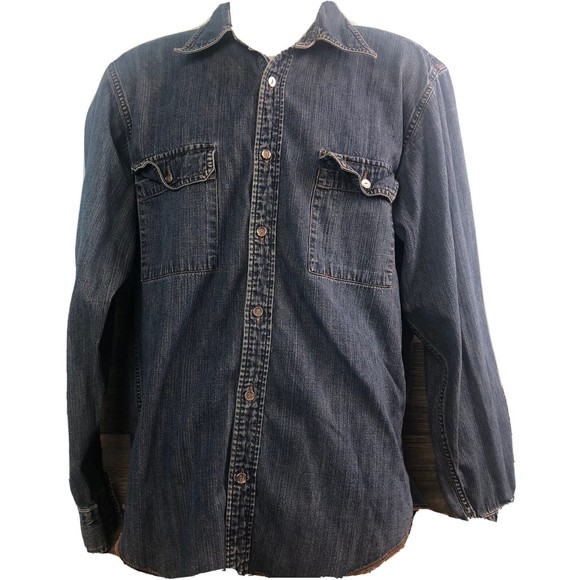 GAP Blue DENIM SHIRT Mens Size LARGE Button Down JEANS Dungaree Jacket Top - Picture 1 of 3